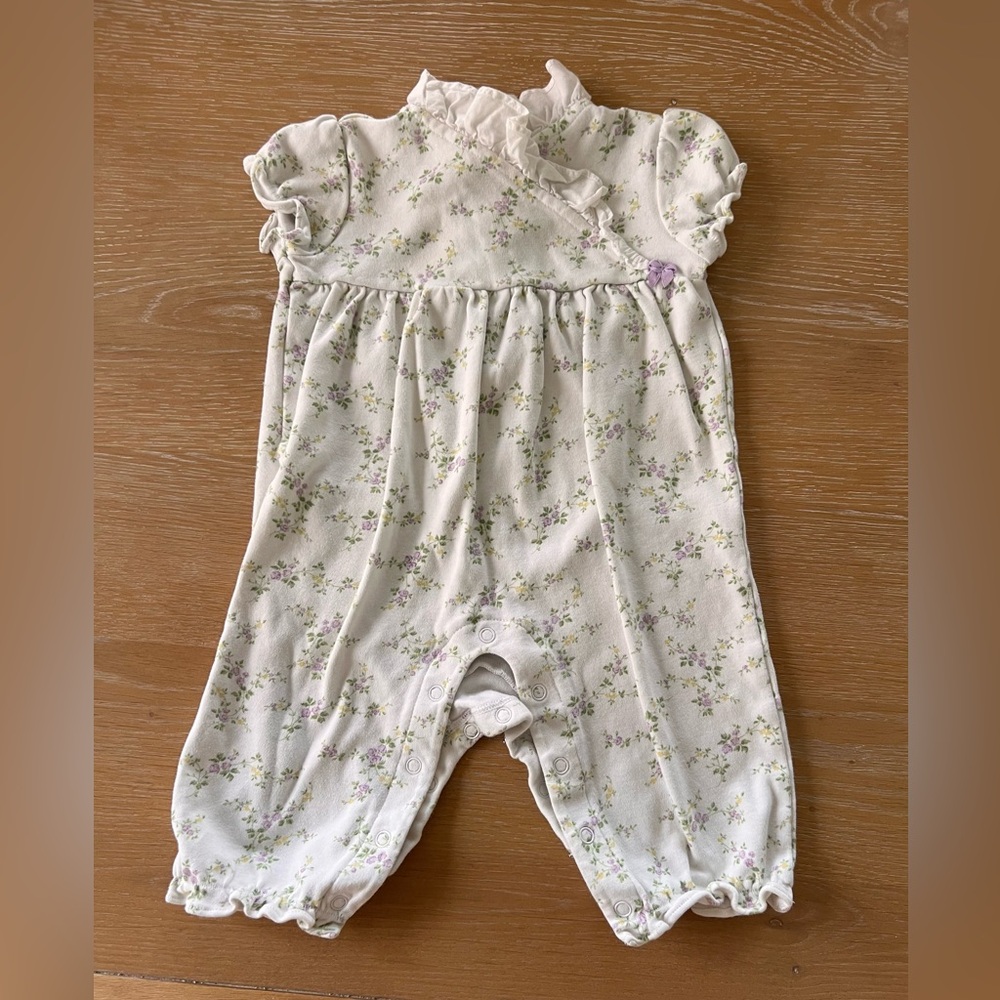 Janie & Jack 3-6 months floral romper ruffle purple & yellow
